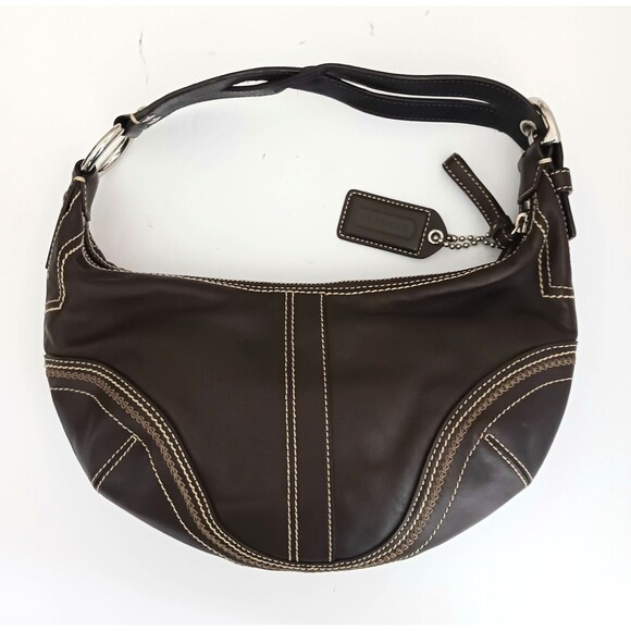 VTG Coach Y2K Brown Leather Hobo Crescent Buckle Strap Stitching 10574 w Dustbag - Picture 1 of 8